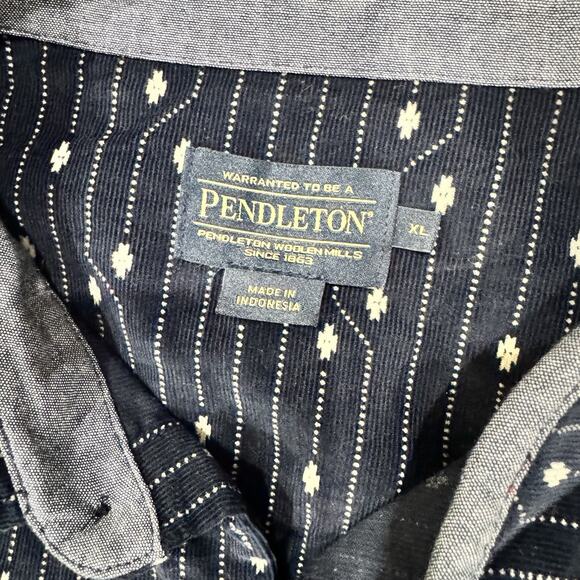 Pendleton Western Shirt XL Indigo Blue White Pattern Cotton Rodeo Cowboy Vintage - Picture 7 of 10